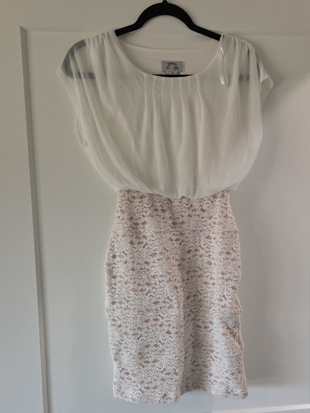 Sweet Storm White Chiffon & Lace Midi Dress
